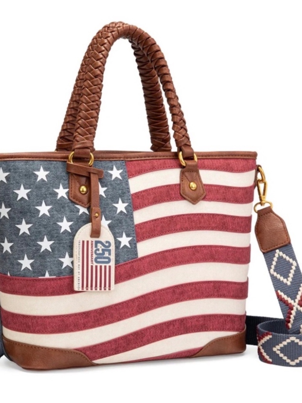Montana West American Flag Braided Concealed Carry Tote+ Phone Crossbody+ Wallet